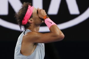 Tennis - Australian Open - Quarterfinals - Rod Laver Arena, Melbourne, Australia, January 23, 2018. Spain's Rafael Nadal reacts during his match against Croatia's Marin Cilic. REUTERS/Issei Kato