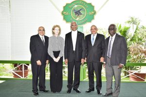 From left are senior counsel K A. Juman-Yassin and Josephine Whitehead, President David Granger and senior counsel Andrew Pollard and Fitz Peters. (Ministry of the Presidency photo)