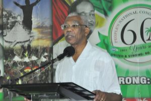 President David Granger addressing the PNCR General Council at Congress Place, Sophia yesterday (PNCR photo)