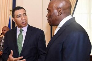 Prime Minister Andrew Holness with acting chief justice Bryan Sykes 