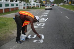 With Mashramani celebrations fast approaching, sections of Vlissingen Road were on Friday identified and marked for Mash day vendors. (Keno George photo) 