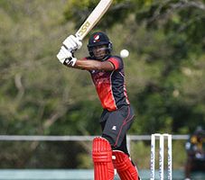 Tion Webster gathers runs during his half-century for Red Force on Thursday. (Photo courtesy CWI Media)