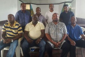The members of the new executive of the Berbice Cricket Board. (Hilbert Foster, the new president is seated second from right.
