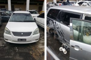 The two cars, a white Allion and a silver Spacio that were recovered during yesterday’s operation. (Police photo)
