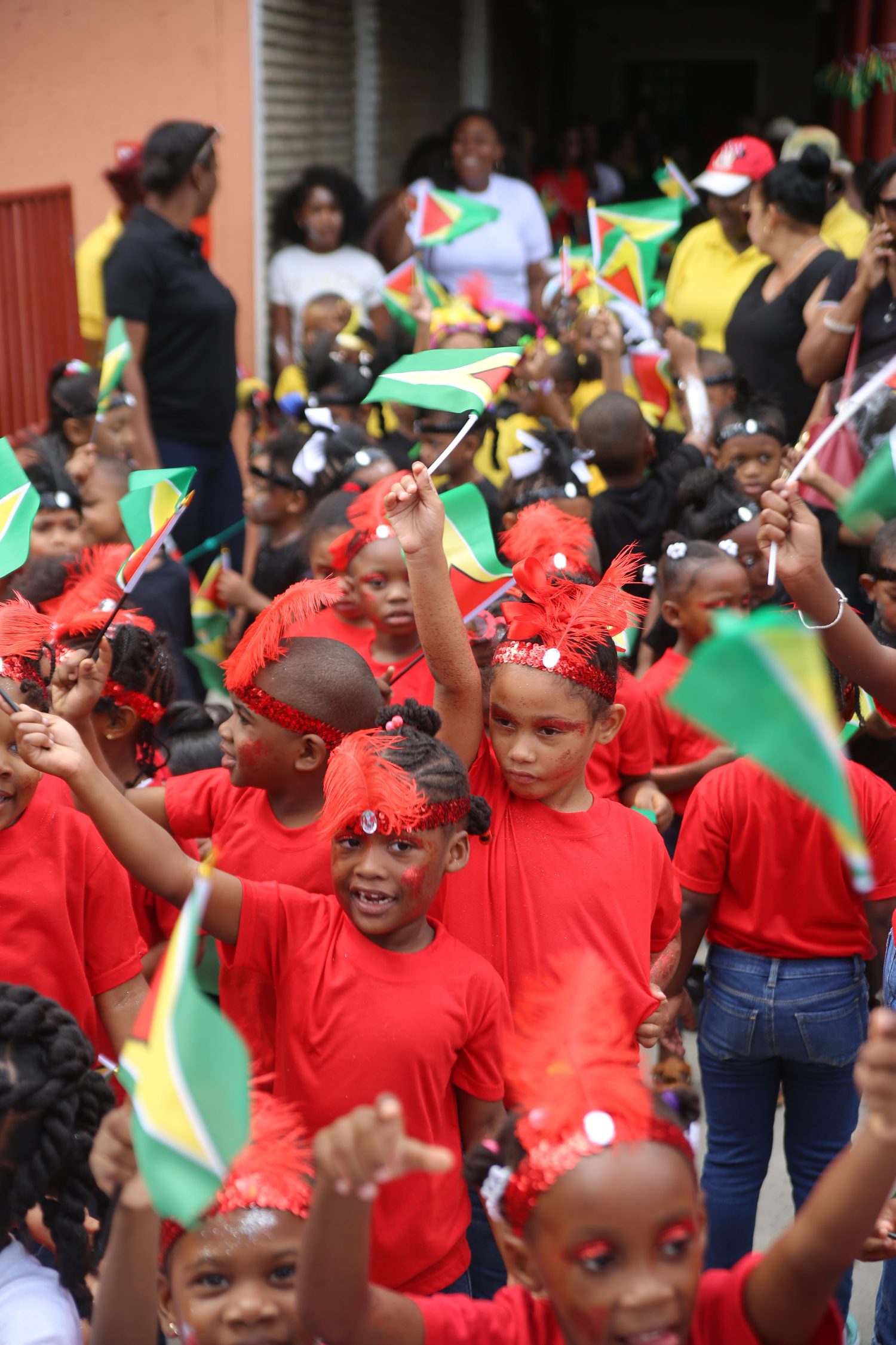 Cherished Lambs students took to the streets on Thursday decked out in brightly coloured outfits as part of the Mashramani celebrations (Photo by Keno George)