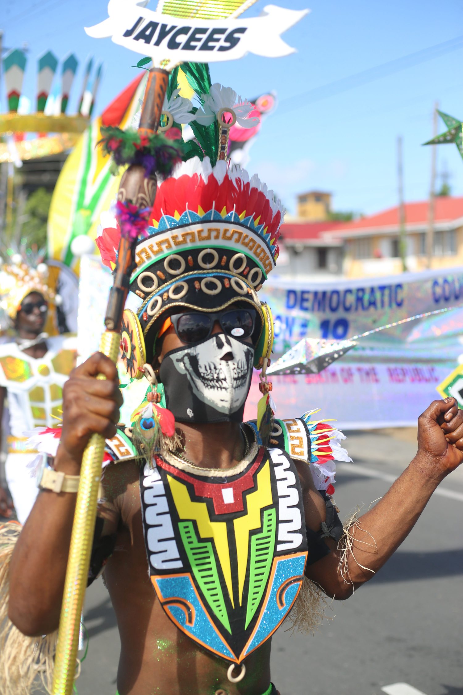  A reveller from the Regional Democratic Council of Region Ten during the Mashramani costume and float parade on Friday. (Photo by Keno George)

