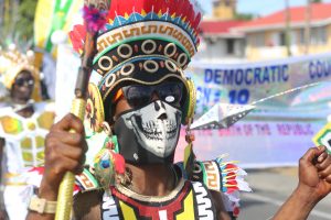  A reveller from the Regional Democratic Council of Region Ten during the Mashramani costume and float parade on Friday. (Photo by Keno George)