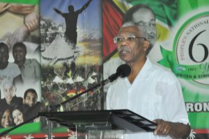 President David Granger speaking at the General Council today. (PNCR photo) 