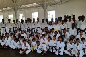 The participants at Sunday’s ASK-G national karate championships at the Thomas Lands YMCA      building.