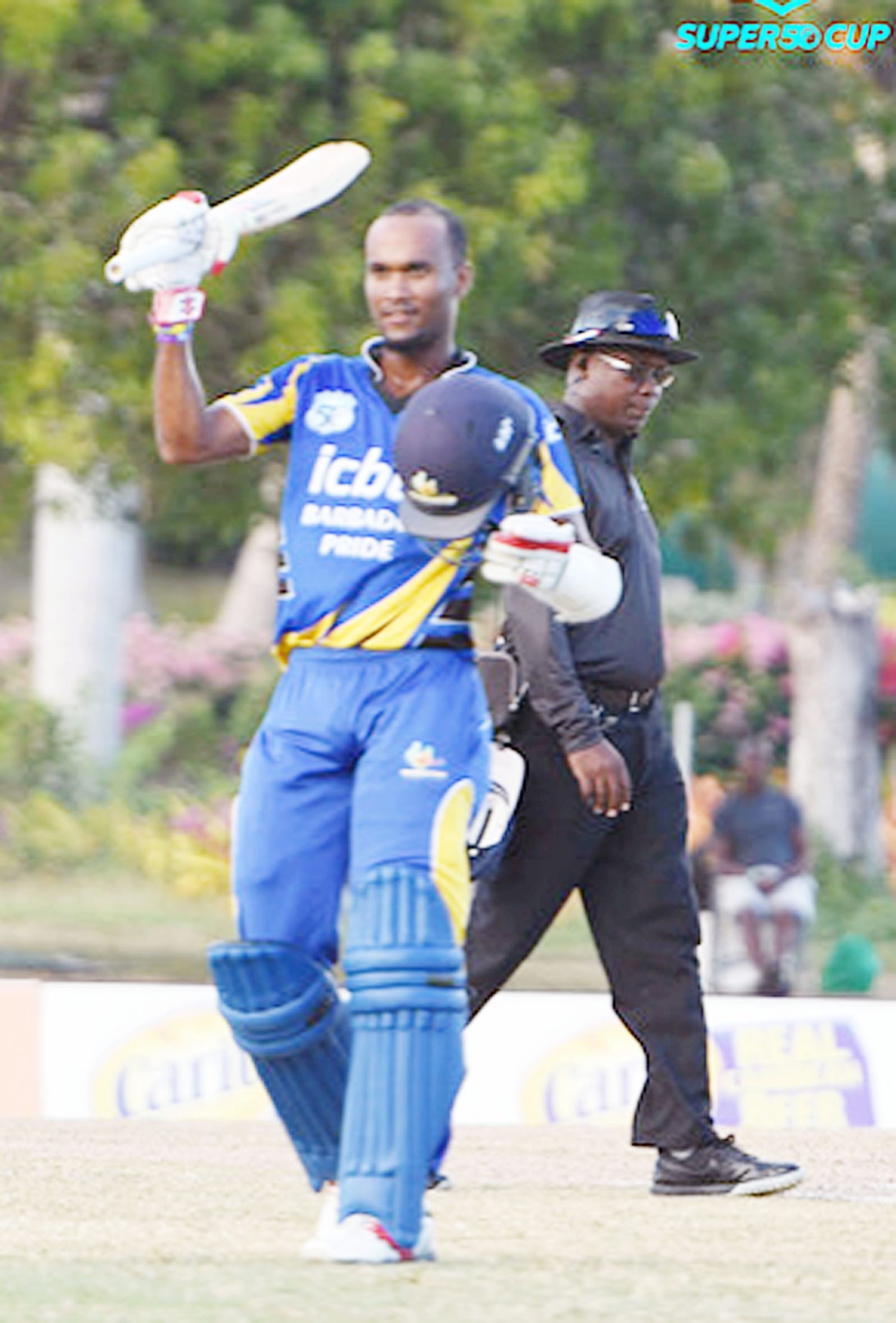 Barbados Pride captain Kraigg Brathwaite led from the front with a century in yesterday’s Regional Super50 semi-final against Kent Spitfires. (Photo courtesy Cricket West Indies Media)
