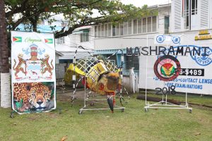Don Gomes’ floats for Mashramani 2018 displayed in front of his office on Brickdam on Tuesday.  