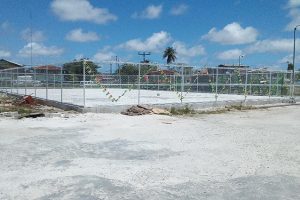 The newly-constructed fence at the National Gymnasium. (Romario Samaroo photo)