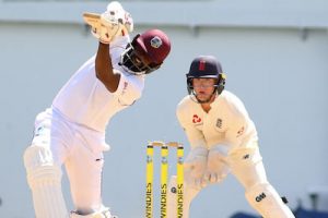 England Lions wicketkeeper Alex Davies watches West Indies A batsman Jahmar Hamilton play a lofted drive during his sixth first-class hundred of an even 100 on the second day of the second “Test” at Sabina Park yesterday. (CWI Media/Athelstan Bellamy) 