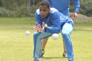 Guyana’s Shimron Hetmeyer does catching practice ahead of today’s warm up game against Afghanistan at the Harare Sports Club ground as the West Indies team prepares for the upcoming International Cricket Council World Cup Qualifiers. (Photo courtesy Cricket West Indies Media)