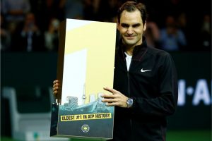 Roger Federer of Switzerland celebrates after defeating Robin Haase of the Netherlands. REUTERS/Michael Kooren