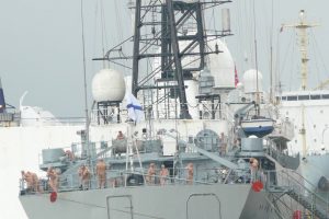 A rear view of the Russian intelligence-gathering vessel Viktor Leonov docked near the Hyatt Regency in Port-of-Spain, yesterday