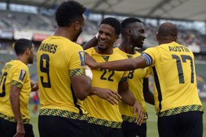 Jamaica celebrate a goal during the 2015 CONCACAF Gold Cup in Houston. 