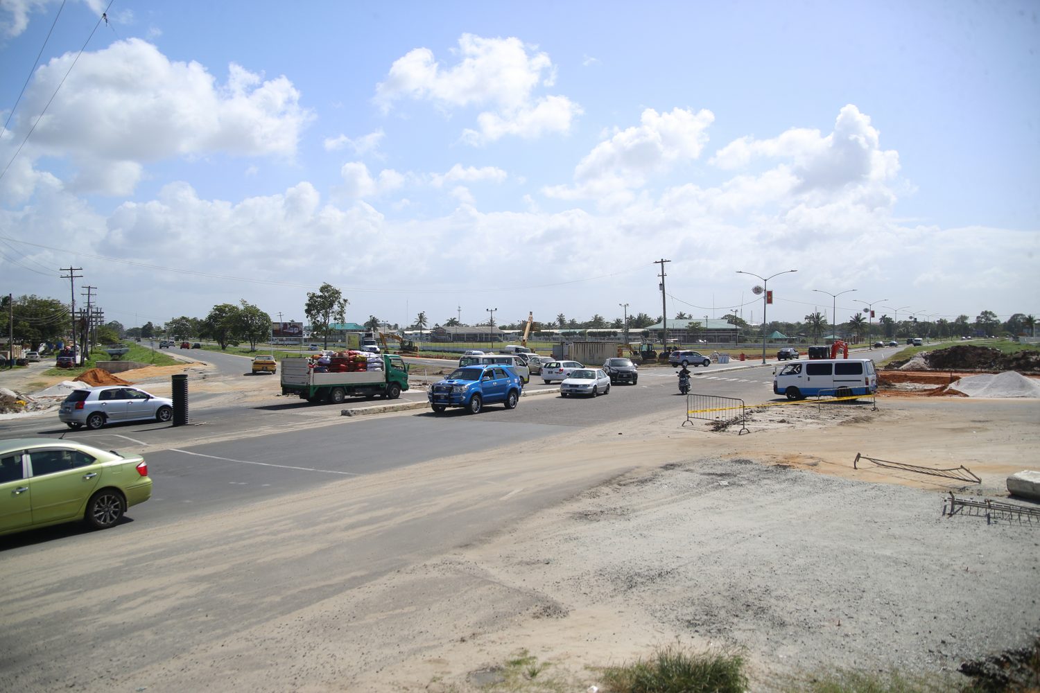 No traffic lights: While the roundabout at the junction of Carifesta Avenue, the Seawall road, Vlissengen Road, JB Singh Drive and Clive Lloyd Drive is being worked on, no traffic lights are in place. Motorists have to exercise care. 
