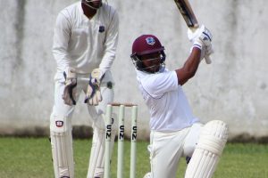Joshua Persaud, playing his first match for DCC, slammed his maiden first division century against Police at the DCC Ground, Queenstown (Royston Alkins photo)