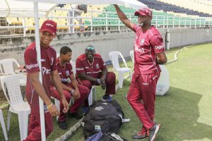 Happy Shane Dowrich, Kieran Powell, Roddy Estwick and Floyd Reifer during the West Indies A “Test” series against England Lions. (CWI Media photo)