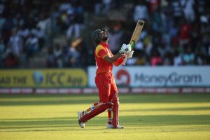 Moment of Truth! Sikandar Raza is dismissed for 34, just when it looked as though he would win the game for Zimbabwe, and guarantee his country a place in next year’s World Cup (Photo courtesy of ICC Media)