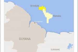 A map showing the Orinduik Block, which is being operated by Tullow Oil in collaboration with Eco Atlantic Oil and Gas. 