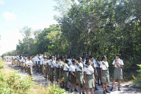 MasterGuides and Pathfinders dressed in uniform during a previous camporee at Loo Creek.