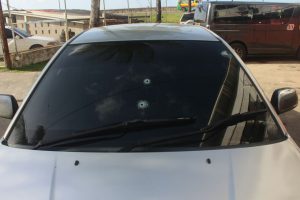 The unmarked car that the police say was shot at (Police photo)