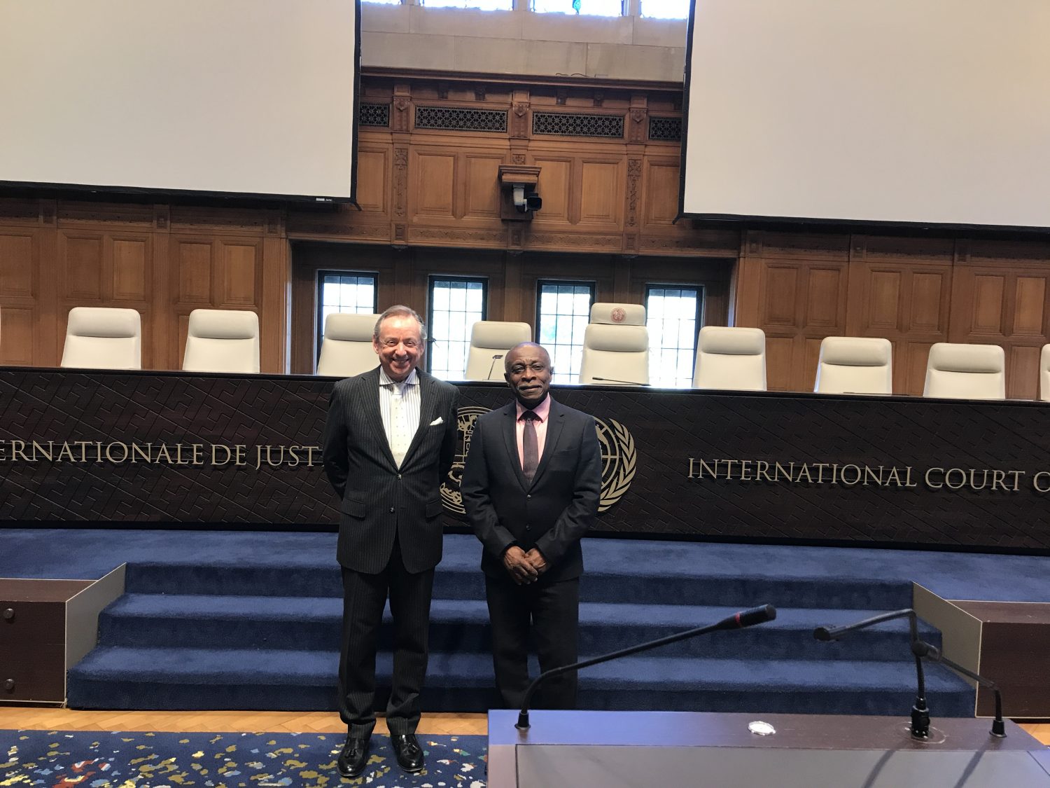 Registrar of the International Court of Justice,  Philippe Couvreur (l) and Vice President and Minister of Foreign Affairs, Carl Greenidge (r) (Ministry of Foreign Affairs photo)

