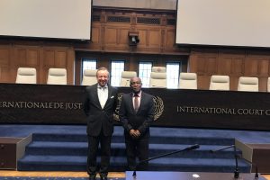 Registrar of the International Court of Justice,  Philippe Couvreur (l) and Vice President and Minister of Foreign Affairs, Carl Greenidge (r) (Ministry of Foreign Affairs photo)