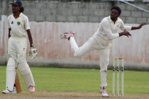 Leg spinner Steven Sankar snared four wickets to
help rout Police in their first innings
(Royston Alkins Photo)