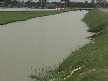 The section of the trench outside of Camp Ayanganna, along Carifesta Avenue, where the body was found.