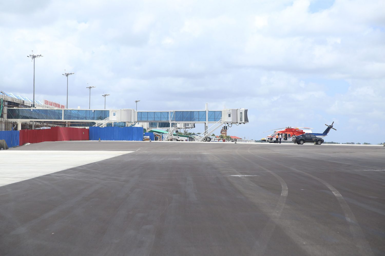 One of two new passenger boarding bridges at the Cheddi Jagan International Airport. (Photo by Terrence Thompson)
