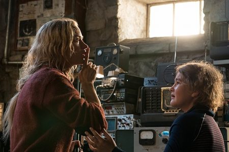 Emily Blunt (at left) and Millicent Simmonds in “A Quiet Place,” which is now playing at Caribbean Cinemas Guyana (Photo: Jonny Cournoyer)