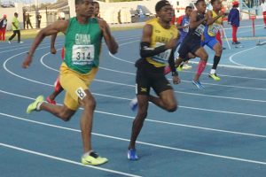 Daniel Williams (#314) was one of the local athletes who recorded personal milestones during the CARIFTA Games in the Bahamas. The 18-year old clocked 21.21s both in the heats and in the finals in the U-20 200m. 
