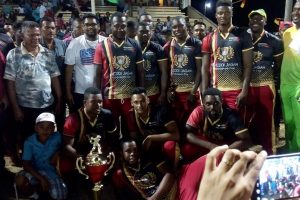 The Guyana All Stars team after their victory over the Trinidad and Tobago Titans Saturday night at the Albion Sports Complex ground.
