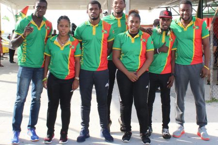 Part of Guyana's table tennis delegation on arrival in Guyana yesterday after competing in the year's Commonwealth Games