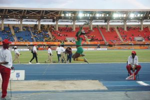Winning Leap! Chantoba Bright’s winning jump of 5.95m earned her gold in the Girls U-20 event. 