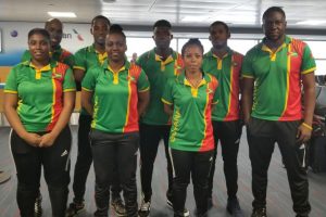 Guyana’s table tennis delegation moments before departing the U.S en route to Australia for the 2018 edition of the Commonwealth Games.