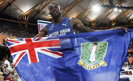 BVI’s Kyron McMaster celebrates winning Commonwealth Gold in the 400m hurdles. 