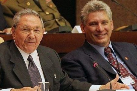 Miguel Diaz-Canel (right) and Raul Castro