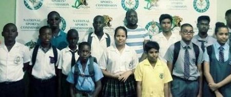 President of the Guyana Chess Federation James Bond (back, centre) with the Junior Carifta Chess Team before they departed for Suriname recently. The overseas sojourn follows the hosting of National Junior Championship last month.
