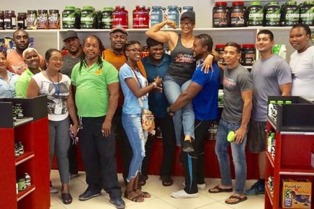 Guyana’s leading supplement retailer, Fitness Express and the Guyana Amateur Powerlifting Federation (GAPF) staged a successful meet and greet and exhibition at the entity’s Sheriff and John Smith Streets venue yesterday. Pictured is CEO of Fitness Express, Jamie McDonald (third from right) and some of athletes and members affiliated with the GAPF.