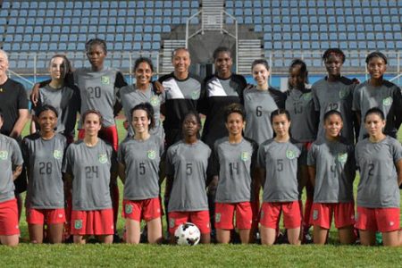 The Guyana national female soccer team which will go into action tomorrow against Grenada in the CFU Challenge Series.