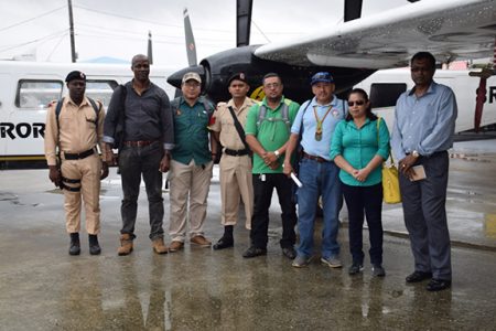 The ministerial team at the Eugene. F. Correia International airport yesterday (DPI photo)