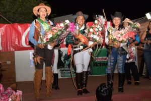(From left to right) First runner-up, Samara Melville, Miss Rupununi Rodeo 2018, Shanelle Thomas and second runner-up, Subrina Albert. (DPI photo)