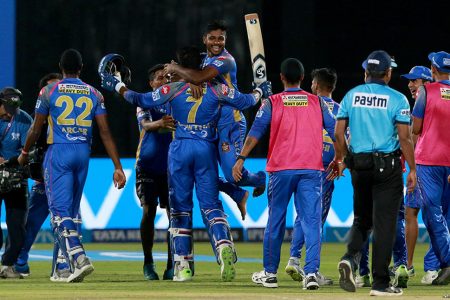The Rajasthan Royals players celebrate their last over triumph. (Photo courtesy of IPL website)
