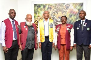 From left are Matthew Langevine,  SMV Nasser, President David Granger, Maxine Cummings and District Governor of the Lions Club, Sean Noel. (Ministry of the Presidency photo)