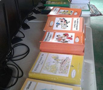 Some of the textbooks and computers available for use