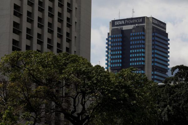 The logo of BBVA Provincial is seen atop a building in Caracas, Venezuela April 6, 2018. Picture taken April 6, 2018. REUTERS/Marco Bello